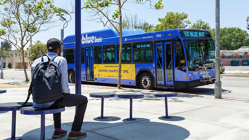 Student waiting for bus at SMC